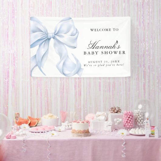 Blauw Coquette Strik Jongens Baby Shower Welkomstb Spandoek (Feest)