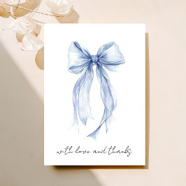 Blauw Coquette Strik Waterschildering Bruidsfeest Bedankkaart