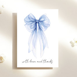 Blauw Coquette Strik Waterverf Bruidscadeaufeest Bedankkaart