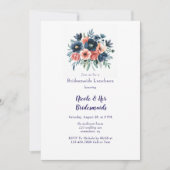 Blauw & Coral Paint Boeket Bruidsmeisjes Luncheon Kaart (Voorkant)