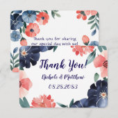 Blauw & Coral Paint Bouquet Wedding Bedankkaart (Voorkant / Achterkant)