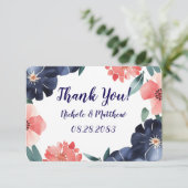 Blauw & Coral Paint Bouquet Wedding Bedankkaart (Staand voorkant)