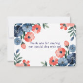 Blauw & Coral Paint Bouquet Wedding Bedankkaart (Achterkant)