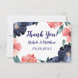Blauw & Coral Paint Bouquet Wedding Bedankkaart