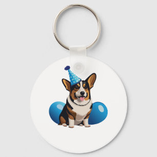 Blauw Corgi verjaardag Classic T-shirt Sleutelhanger