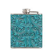 Blauw cowgirl bloemengereedschap lederen paardenho heupfles (Achterkant)