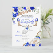 Blauw Cowgirl Laarzen & Touwen Mariachi Quinceañer Kaart (Staand voorkant)