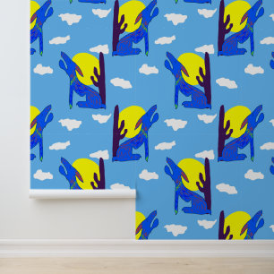 Blauw coyote patroon behang