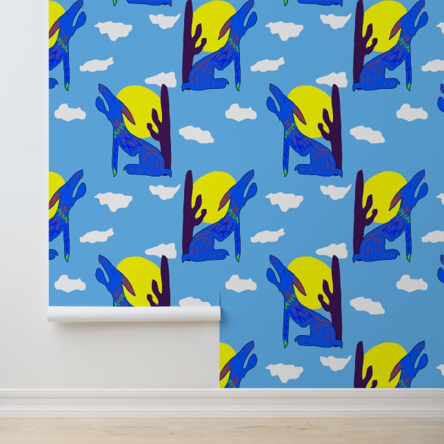 Blauw coyote patroon behang (Applicatie)