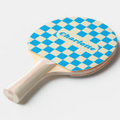 Blauw & Cream Checker met Naam Tafeltennisbatje (Voorkant Gekanteld)