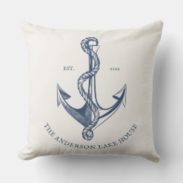  blauw Cream Nautical Anchor Lake House Buitenkussen