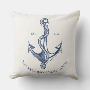  blauw Cream Nautical Anchor Lake House Buitenkussen