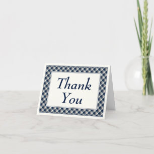 Blauw & Cream Plaid Dank u Nota Bedankkaart