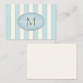 Blauw & Cream Stripes Brons Monogram Custom Notitiekaartje (Voorkant / Achterkant)