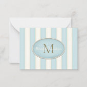 Blauw & Cream Stripes Brons Monogram Custom Notitiekaartje (Voorkant)