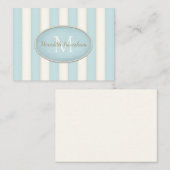 Blauw & Cream Stripes Ovaal ingelijst Monogram Cus Notitiekaartje (Voorkant / Achterkant)