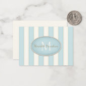 Blauw & Cream Stripes Ovaal ingelijst Monogram Cus Notitiekaartje (Voorkant / Achterkant in situ)