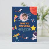 Blauw Creatief Galaxy Raket Planeet Kinderen Verja Bedankkaart (Staand voorkant)