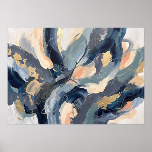 Blauw Crème Abstract Golfposter Poster (Voorkant)