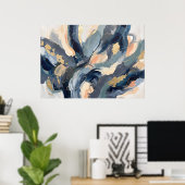 Blauw Crème Abstract Golfposter Poster (Thuiskantoor)