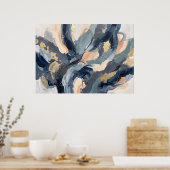 Blauw Crème Abstract Golfposter Poster (Keuken)