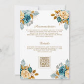 Blauw Crème Bloem Goud QR Code Moslim Bruiloft Kaart (Achterkant)