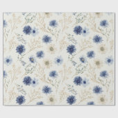 Blauw Crème Bloemen Bruilofts Bruidsshower Cadeaupapier (Vlak)