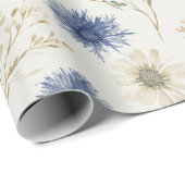Blauw Crème Bloemen Bruilofts Bruidsshower Cadeaupapier (Rol Hoek)