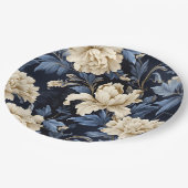 Blauw & Crème Bloemen Pioen Papieren Bordje (Gekanteld)