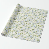 Blauw Crème Bloemig Bruidsdiner Cadeaupapier (Uitgerold)