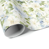 Blauw Crème Bloemig Bruidsdiner Cadeaupapier (Rol Hoek)