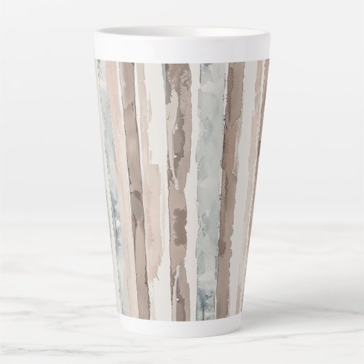 Blauw Crème Bruin Strepen   Latte Mok (Voorkant)