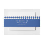  Blauw & Crème Checkerboard Retro Wedding Uitnodigingen Wikkel (Voorkant Voorbeeld)