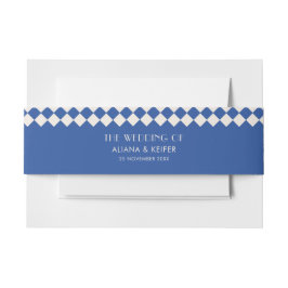  Blauw & Crème Checkerboard Retro Wedding Uitnodigingen Wikkel