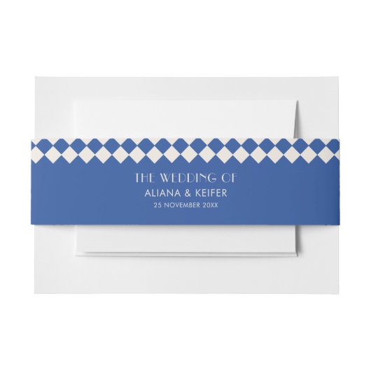 Blauw & Crème Checkerboard Retro Wedding Uitnodigingen Wikkel (Voorkant Voorbeeld)
