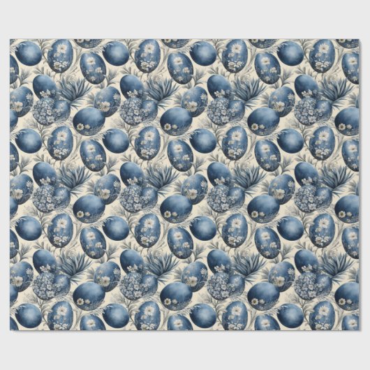 Blauw & crème  eierpatroon cadeaupapier (Vlak)