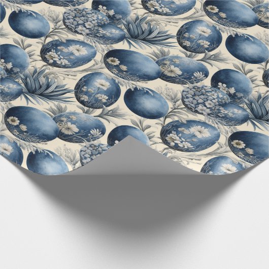 Blauw & crème  eierpatroon cadeaupapier (Hoek)