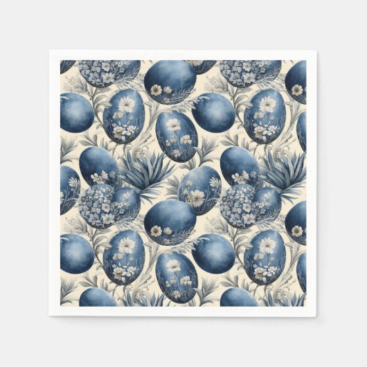 Blauw & crème  eierpatroon servet (Voorkant)