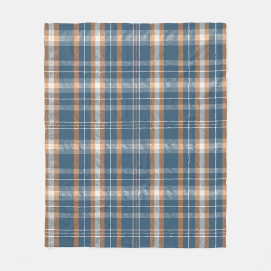 Blauw, crème en sinaasappel plaid ontwerp fleece deken (Voorkant)