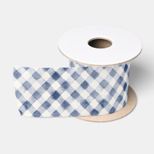 Blauw Crème Gekruist Strepen Satijnen Lint