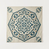 Blauw & Crème Geometrisch Patroon Tapestry Wandkleed (Voorkant (horizontaal))