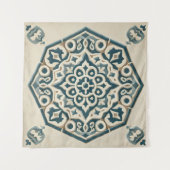 Blauw & Crème Geometrisch Patroon Tapestry Wandkleed (Voorkant)