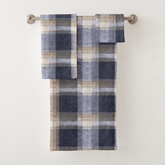 Blauw Crème Geruit Strepen Bad Handdoek (Insitu)