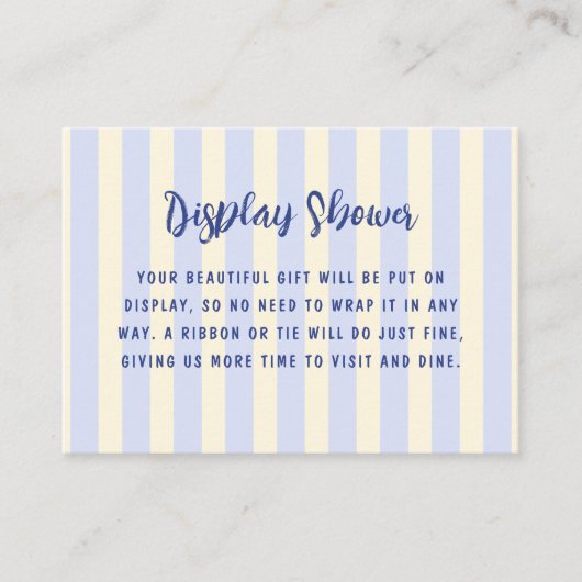 Blauw Crème Gestreepte Bruids-Shower Display Showe Informatiekaartje (Voorkant)