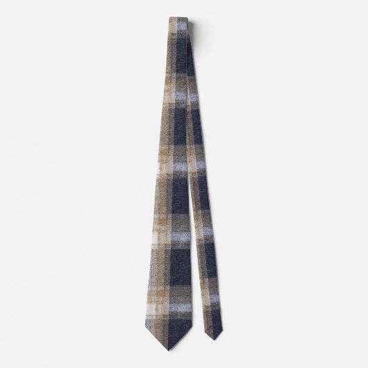 Blauw Crème Gestreepte Plaid Stropdas (Voorkant)