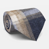 Blauw Crème Gestreepte Plaid Stropdas (Opgerold)