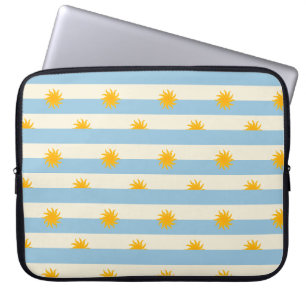Blauw Crème Horizontale Streep Gouden Zonneburst M Laptop Sleeve