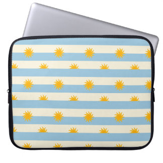 Blauw Crème Horizontale Streep Gouden Zonneburst M Laptop Sleeve