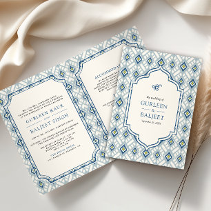 Blauw Crème Ivoorkleurig Ikat Alles-in-één Sikh-hu