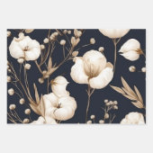 Blauw & Crème Katoenen Bloemen Botanisch Vintage Inpakpapier Vel (Voorkant)